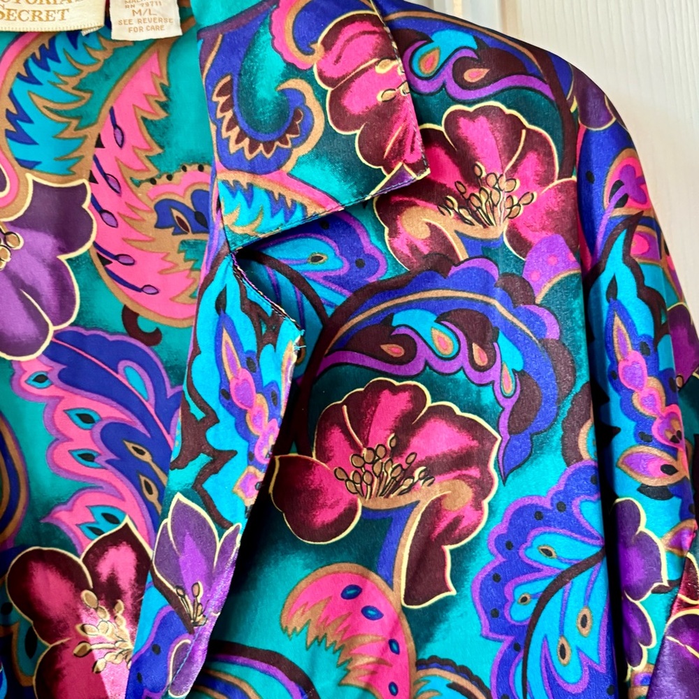 Vintage Victoria's Secret M/L 1990’s Gold Label Pajama Top Floral Pearl Buttons - Picture 5 of 8